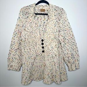 POL Chunky Oversized Confetti Rainbow Button V-Neck Ruffle Sweater Medium